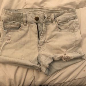 Light wash high rise shorties